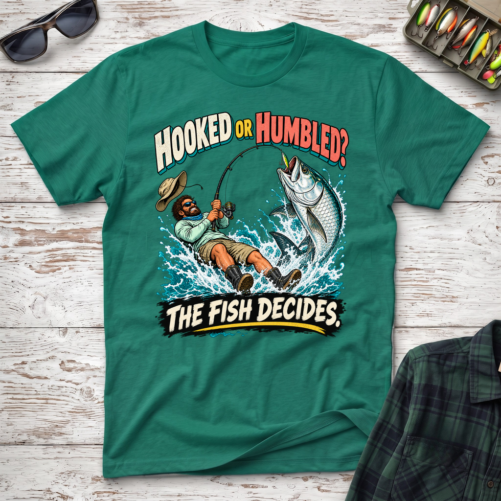 Hooked Or Humbled T-Shirt - Kelly Green Fishing T-Shirt by Cast Casual Club