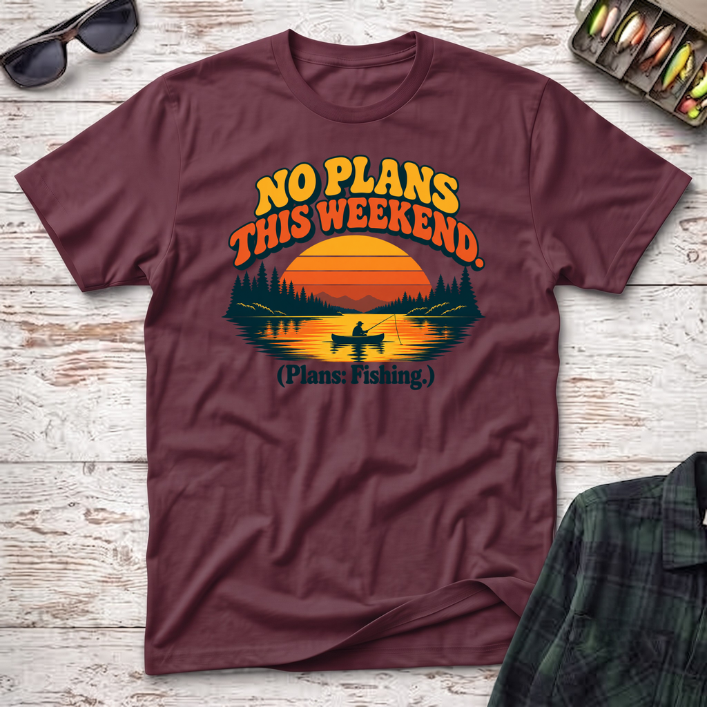 No Plans T-Shirt - Maroon Fishing T-Shirt by Cast Casual Club