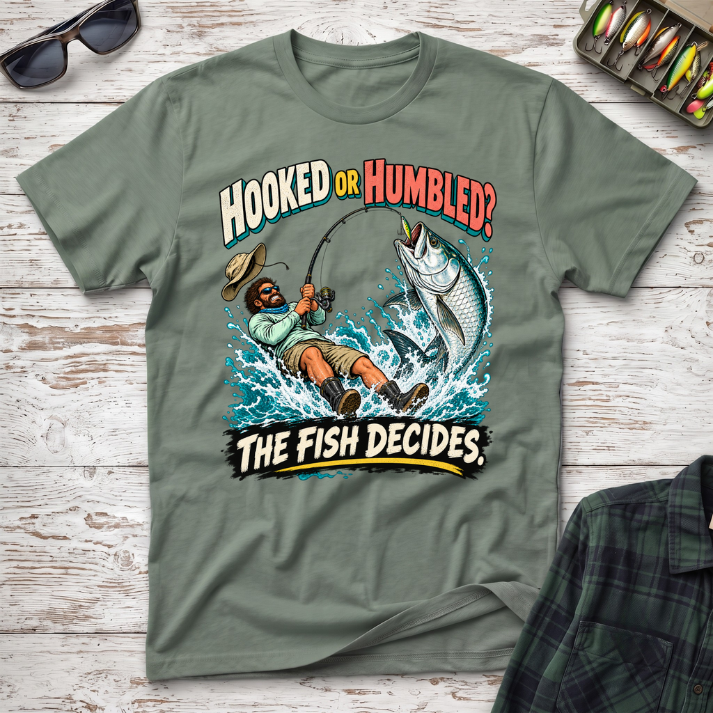 Hooked Or Humbled T-Shirt - Military Green Fishing T-Shirt by Cast Casual Club