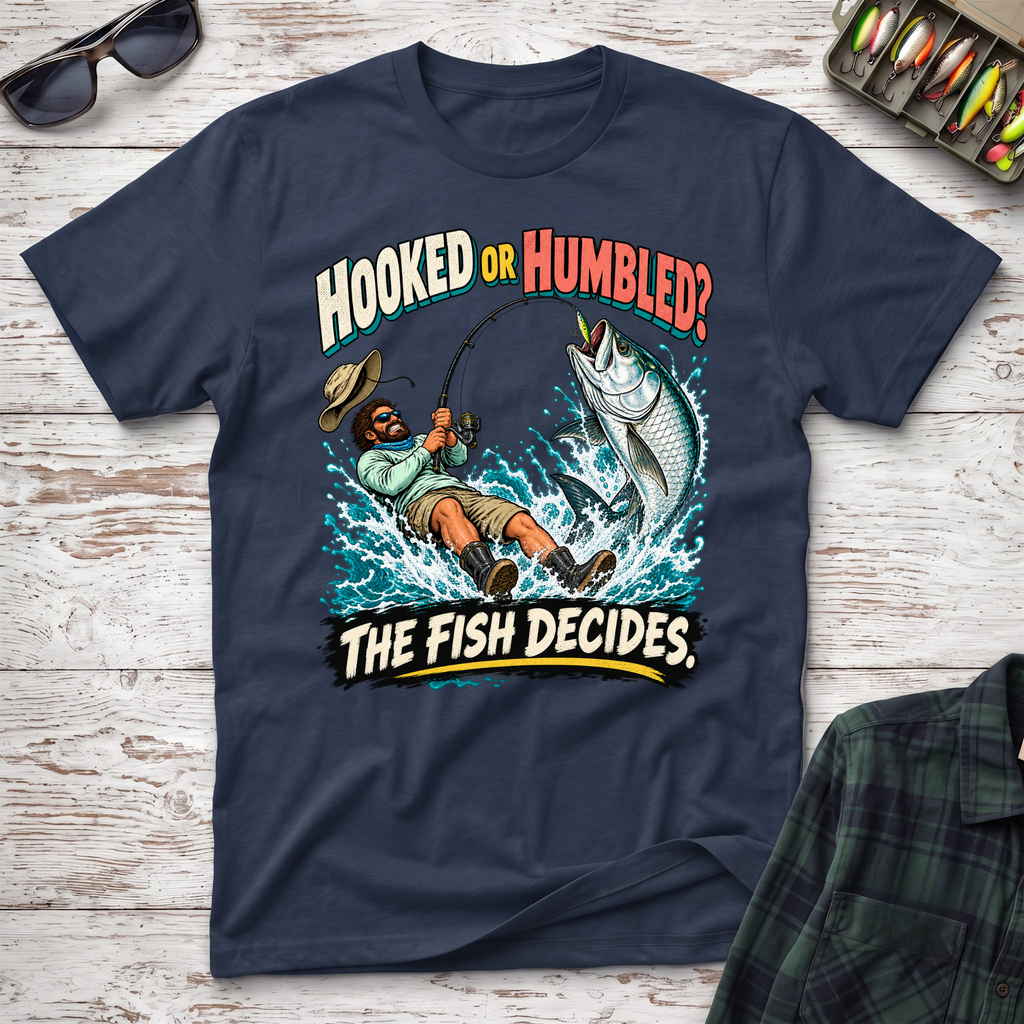 Hooked Or Humbled T-Shirt - Navy Fishing T-Shirt by Cast Casual Club