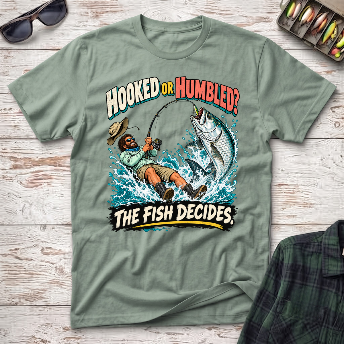Hooked Or Humbled T-Shirt - Sage Fishing T-Shirt by Cast Casual Club