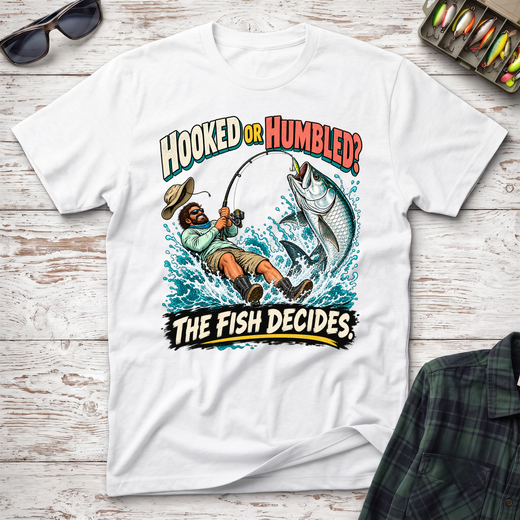 Hooked Or Humbled T-Shirt - White Fishing T-Shirt by Cast Casual Club